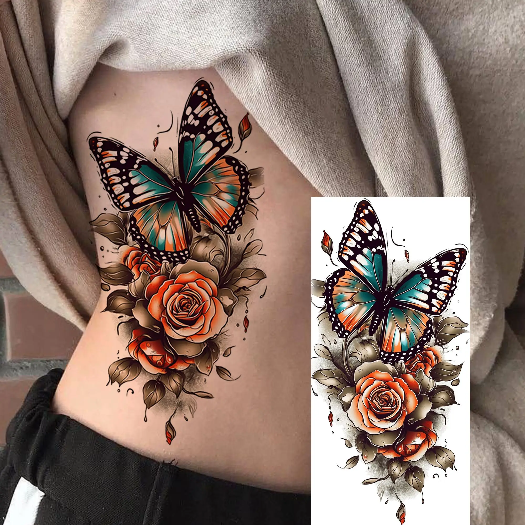 1 Arkusz Tatuaży Tymczasowych Akwarelowych Motyl Tygrys Lis Dla Kobiet Wodoodporne Tatuaże na Ciało Plecy Realistyczne Fałszywe Tatuaże Naklejki