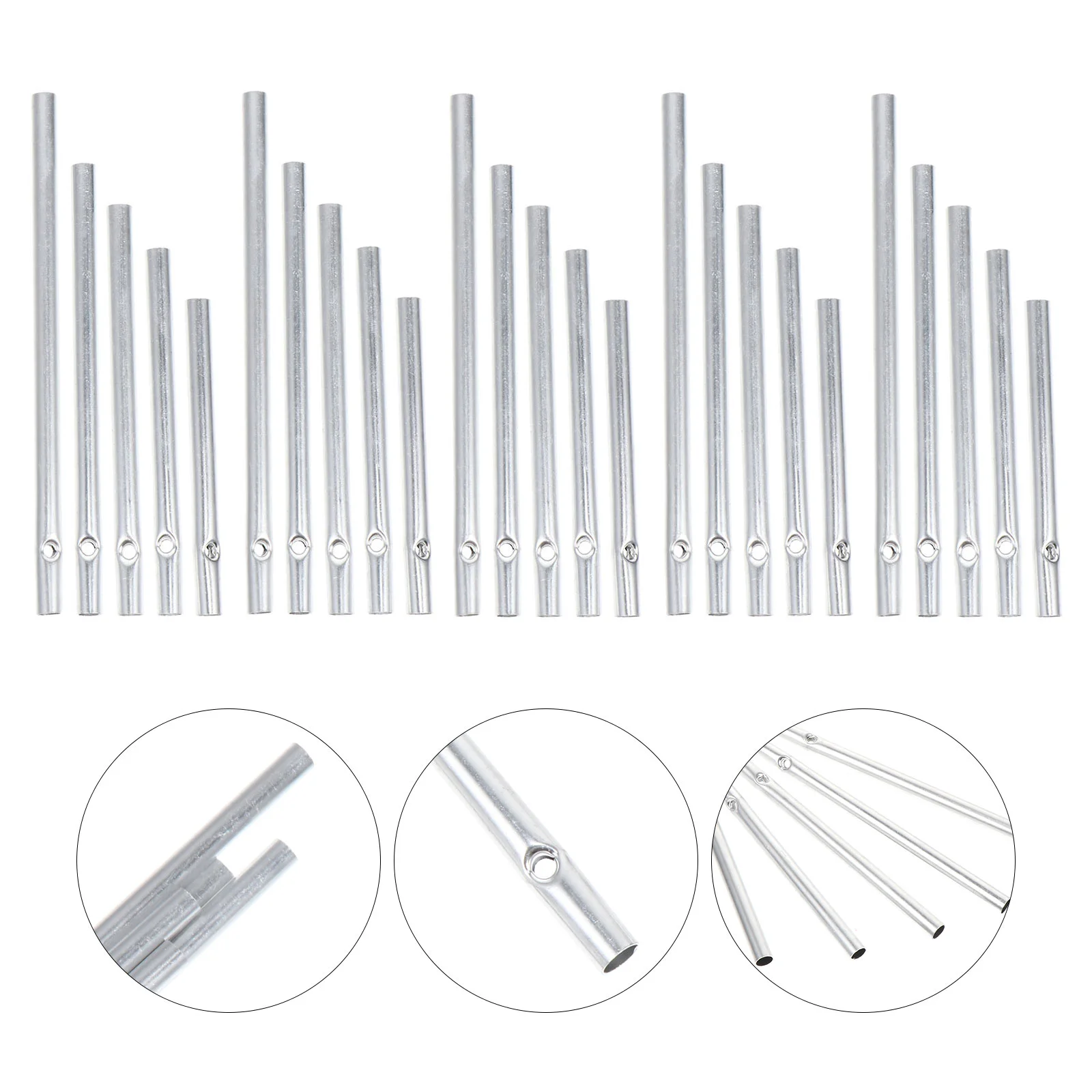 25/30Pcs Zestaw rur do dzwonka wietrznego o różnych długościach Srebrny zestaw do robienia pustych dzwonków wietrznych do dekoracji wnętrz DIY Rurki
