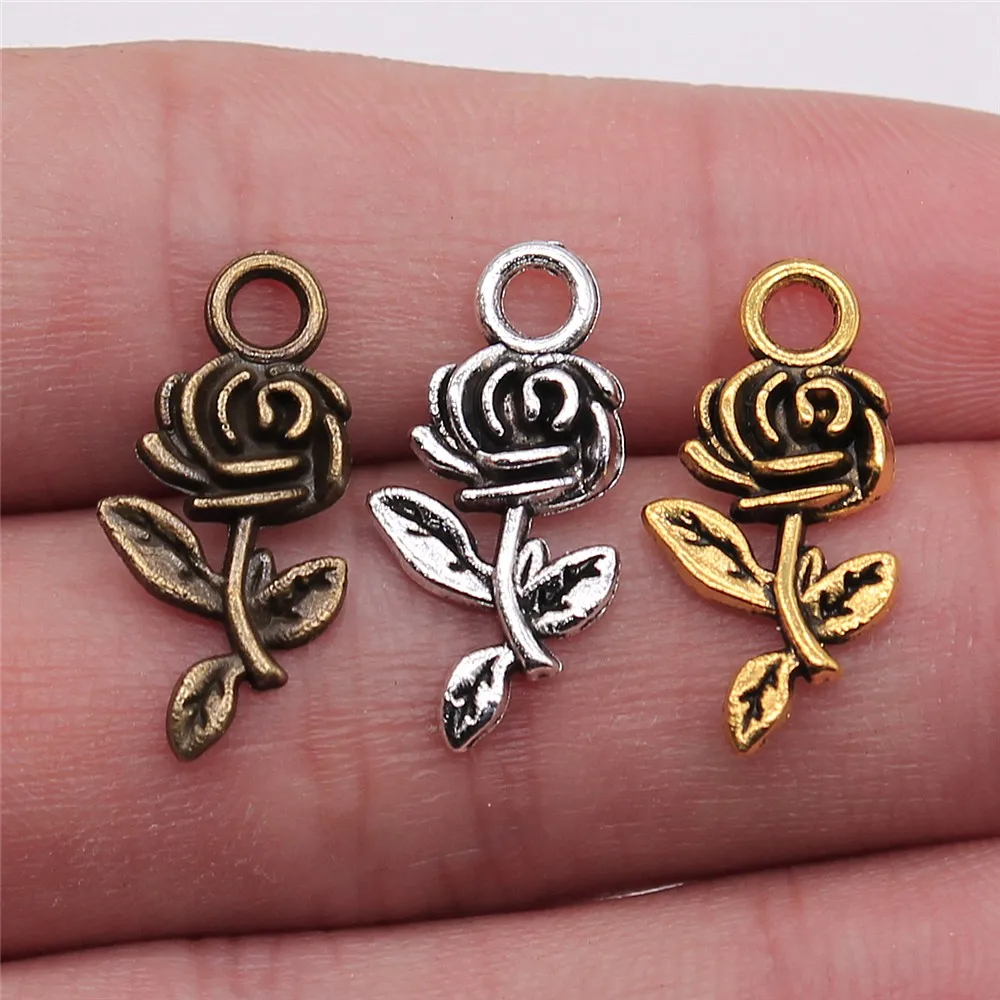 WYSIWYG 20pcs 21mm Charm Pendants Flower Rose Flower Rose Pendant Rose Flower Pendants For Jewelry Making 5 Colors