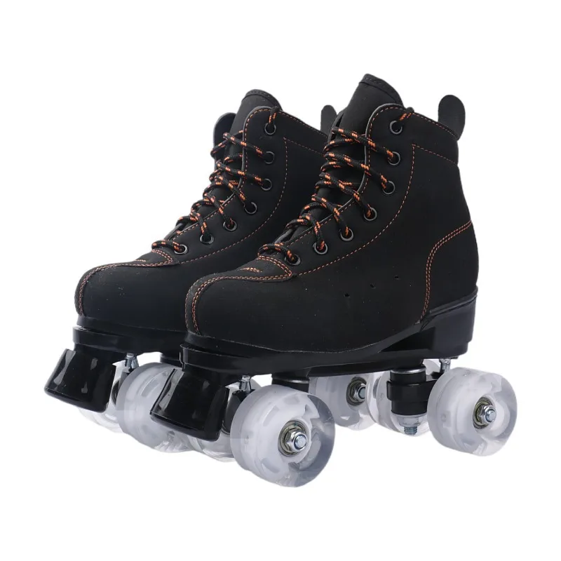 Children Wheels Shoes Flashing Double-Row Quad Roller Skates Women Men Adult Teenagers Beginner Outdoor Skating 4-Wheel Sneakers