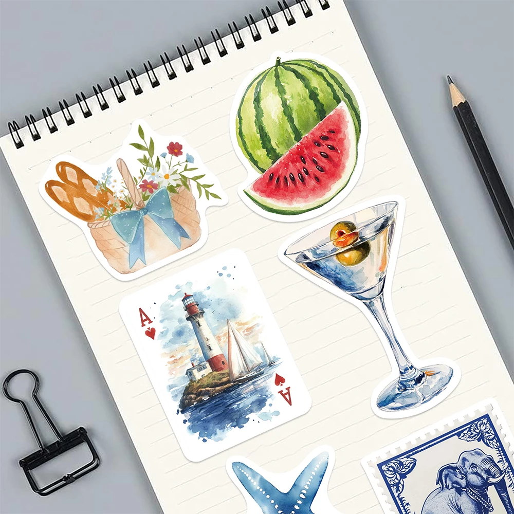 10/30/50/100 قطعة لطيف الأزرق Ins نمط الكرتون ملصقات البحر الأبيض المتوسط الجمالية الشارات حقيبة زجاجة ماء الهاتف ملصق التعبئة