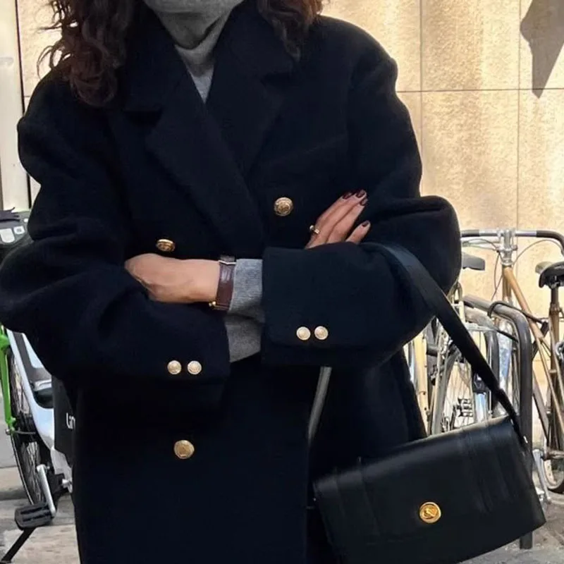 Double-breasted Suit Woolen Coat Women Winter 2026 New Korean Wool Jacket High-quality Outwear Temperament Lapel Overwear Female