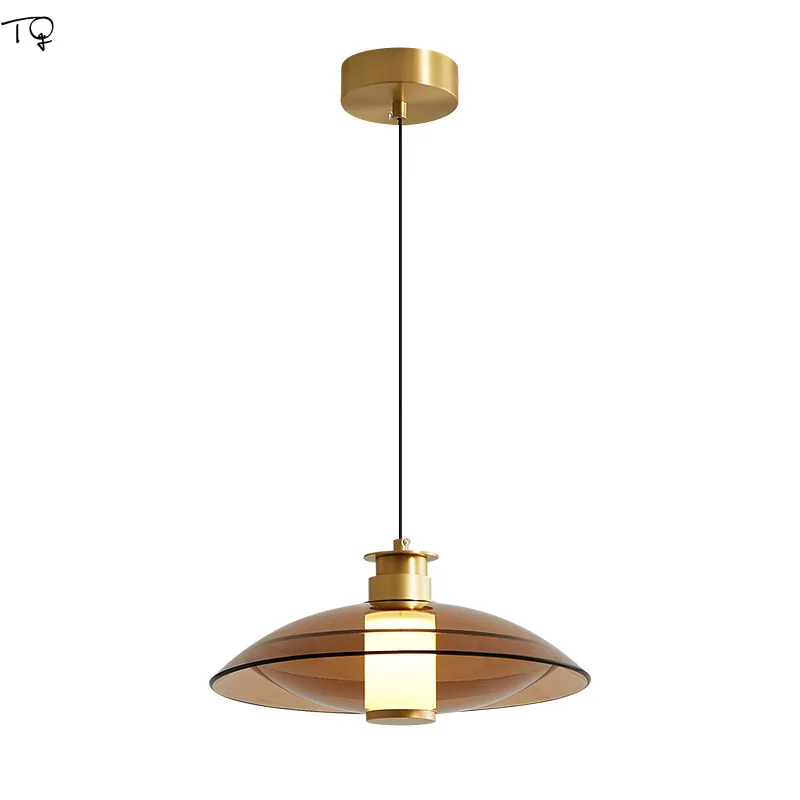 

Medieval Retro Bauhaus Copper Glass Pendant Lights LED Modern Light Fixtures Home Decor Homestay Study Store Kitchen Restaurant