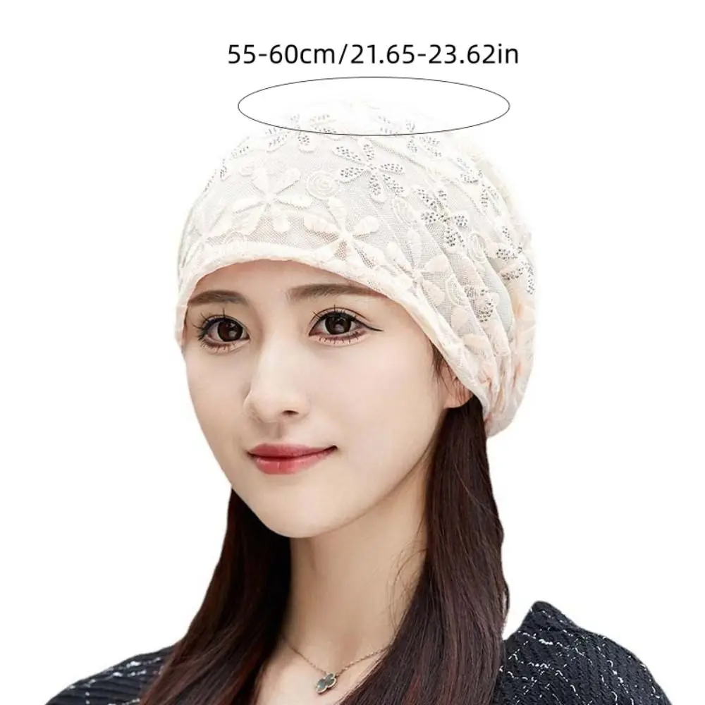 Berretto con fiori in pizzo scava fuori elegante cappello slouchy all'uncinetto sottile foulard avvolgente berretti turbante traspirante berretti cappelli da esterno
