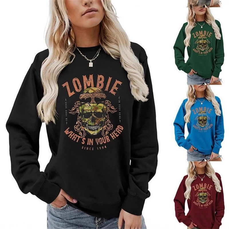 المرأة Crewneck البلوز الجمجمة غيبوبة طباعة القوطية بلوزة كاجوال للمراهقين والسيدات حفلة الهالوين نظرة مريحة هدية