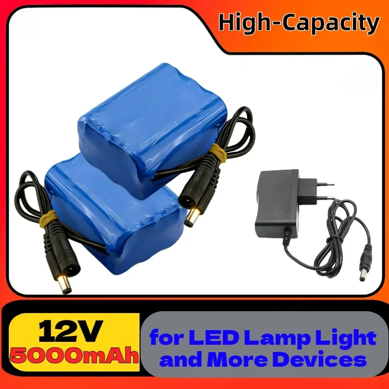 Portable Rechargeable Backup Power Battery – New 3S2P 12V 5000mAh Li-Ion with Charger for LED Lamp Light and Various Devices
