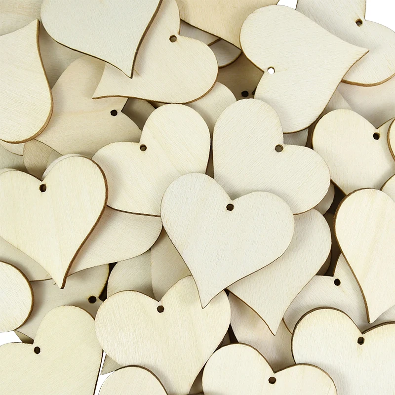 2/3/4/5/6/8cm Wooden Love Hearts with Holes 10/50/100 Pcs DIY Wood Crafts Wedding Embellishments Hang Ornament Heart Wood Slices