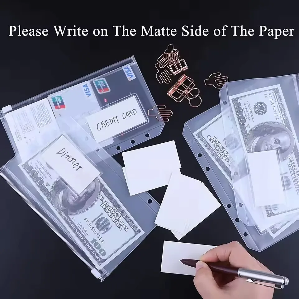 12PCS A5/A6 Size PVC Binder Pockets with Label Pocket,Cash Budget Zipper Envelopes Pouches for A5/A6 6-Ring Notebook Binder