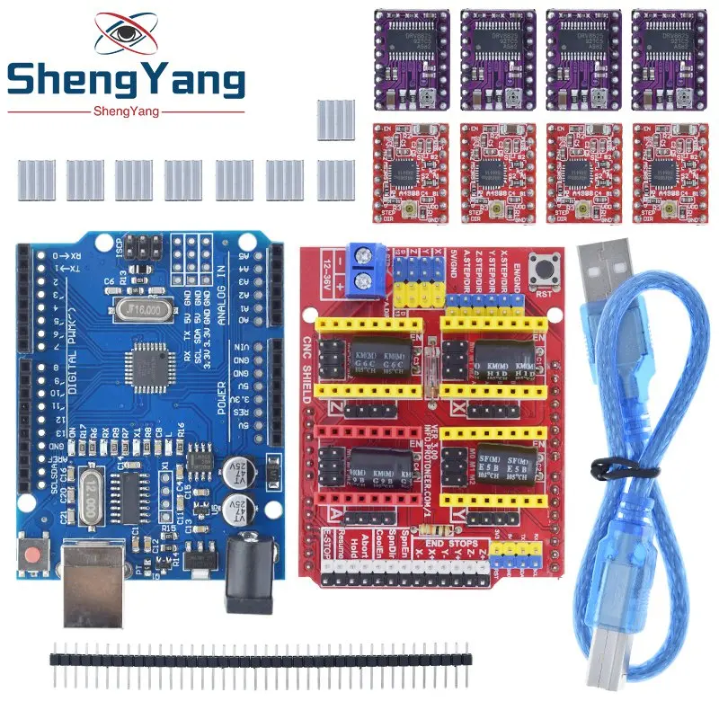 Imagem -04 - Tzt Cnc Escudo para Máquina de Gravura Driver Placa de Expansão Cabo Usb Impressora 3d Arduino Mais Uno r3 Drv8825 A4988 Pcs