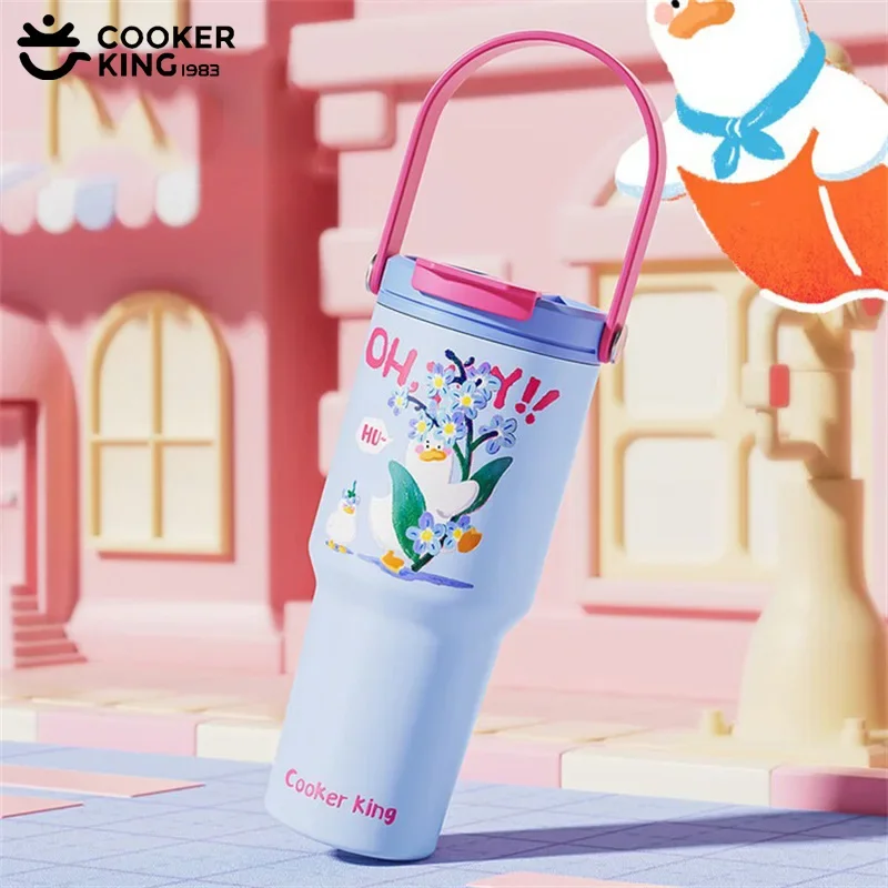 

COOKER KING 720 мл соломенный термос, ручная изолированная чашка, кофейная кружка из нержавеющей стали, мультяшная вакуумная бутылка для воды, домашняя посуда для напитков