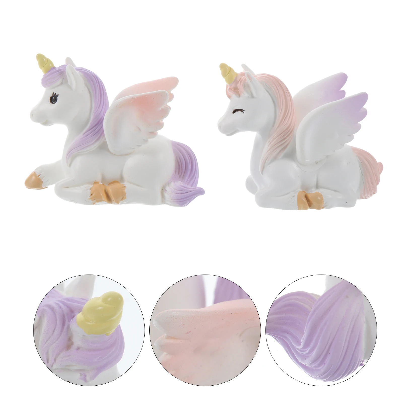 2pcs Unicorn Resin Ornaments Miniature Figurines Decorative Garden Tiny Statues Bonsai Cupcake Toppers Realistic Details
