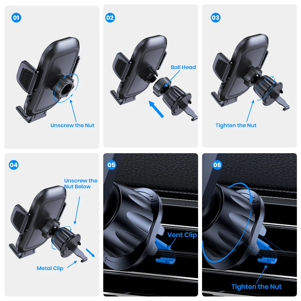 TOPK D46G Car Phone Holder Mount, Upgraded Metal Hook Cell Phone Holder For Car Air Vent Compatible With All Phones