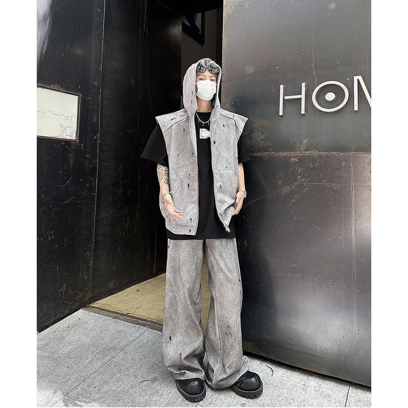 

Men's Casual Sportswear Set Spring Autumn Wasteland Sle Layering Design Sense Hoodie Vest oulder Pad Small ence Whole...