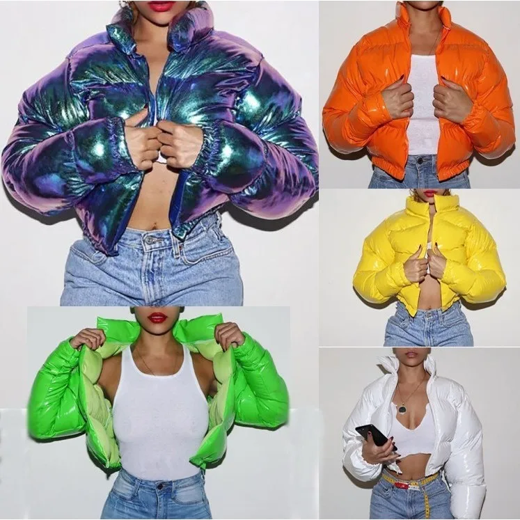 

Large Size Women's Bright Bread down Cotton Jaet Thiened Long Sve ort Sle Commute Faion Cotton Padded Coat