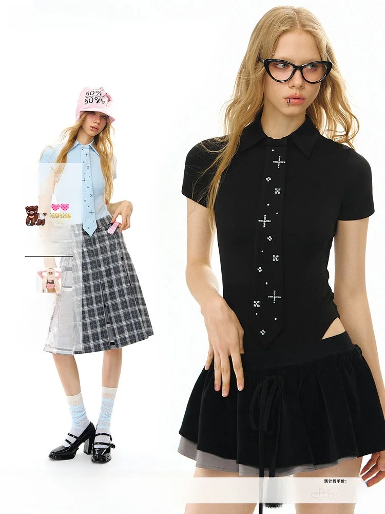 

Original Deleteex Dedmoji Series Detachable Tie Jumpsuit Slim Fit ort Sve Women's Rer with Belt Summer Faion