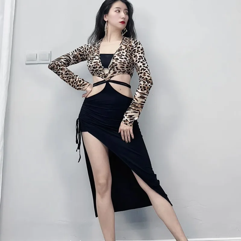 Trajes de dança do ventre swegal personalizados, roupa de prática com estampa de leopardo, vestido modal versátil, roupas de dança oriental