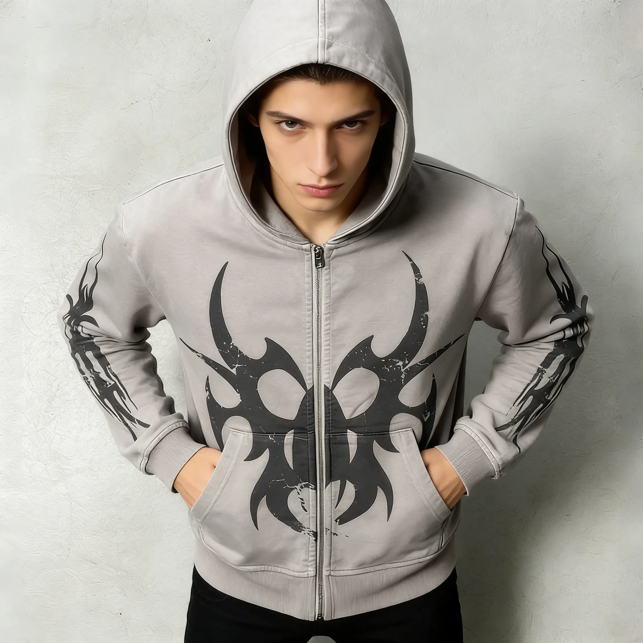 

Уличная одежда в стиле Харадзюку в Европе и США, толстовка на молнии, мужская одежда, брюки Y2k, модная повседневная толстовка в стиле ретро в стиле хип-хоп