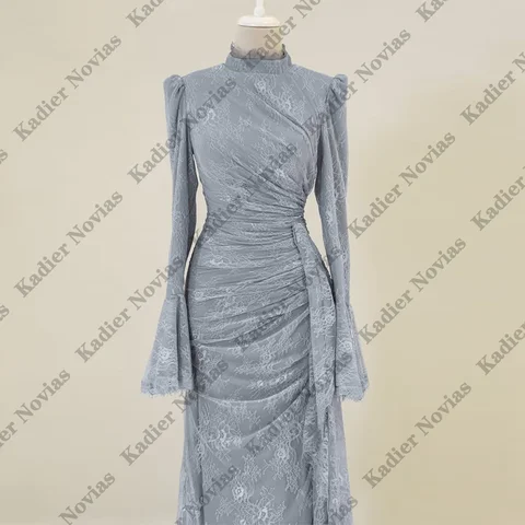 Långärmad höghalsad muslimsk spetsaftonklänning Anpassad festklänning för speciella tillfällen فساتين للمناسبات الخاصة 8 best sales Muslimsk förlovningsklänning - №5