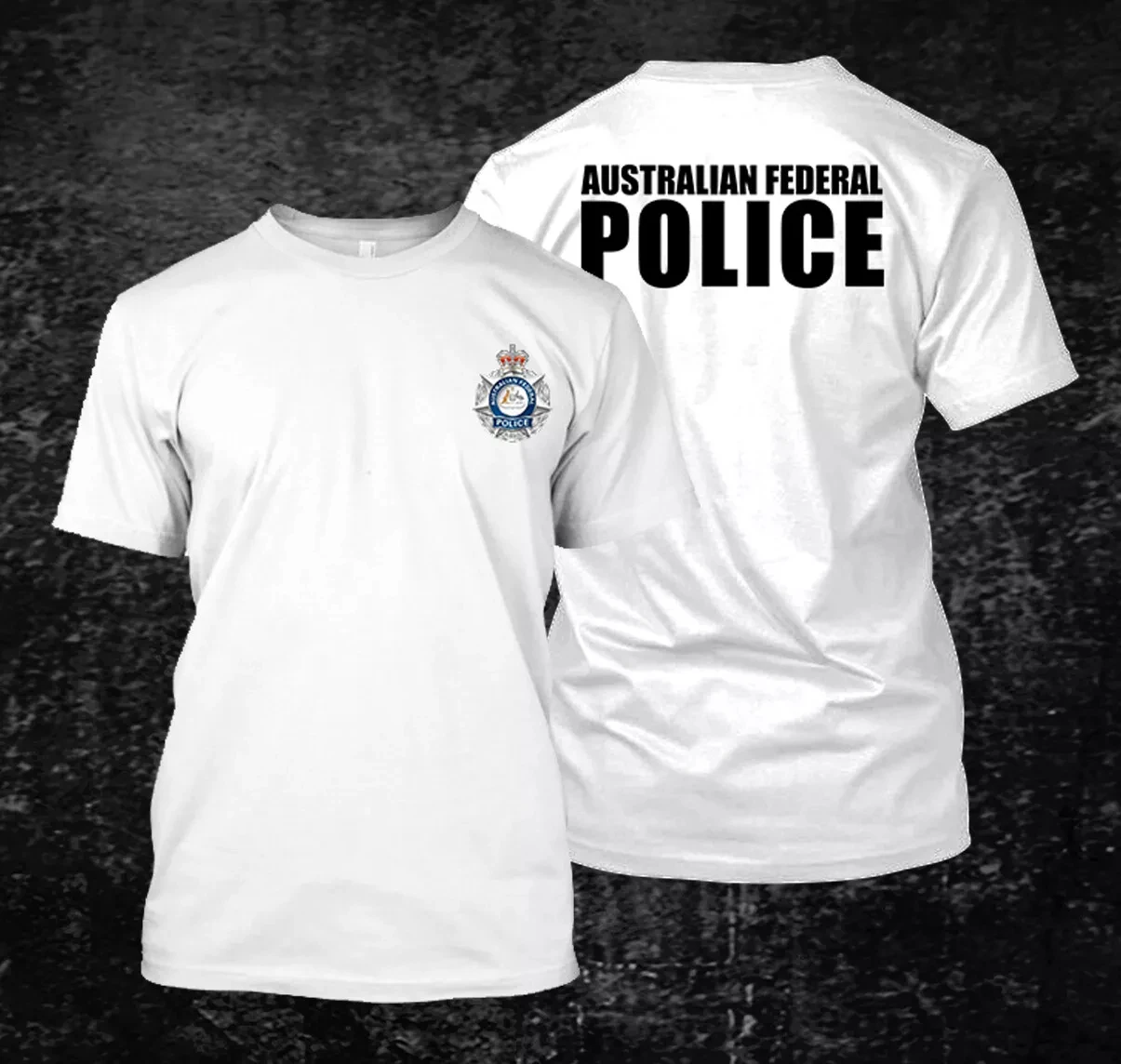 Australian Federal Police - Custom Men's Back and Front T-Shirt Tee 100% Cotton T-shirt High Quality and High Weight