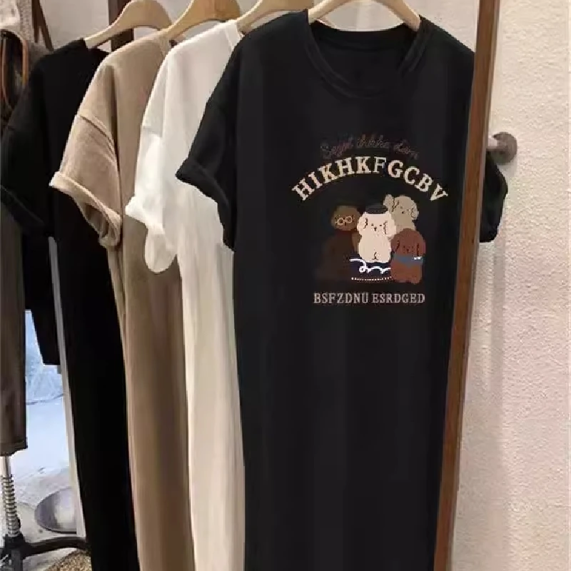 T-shirt ample surdimensionné à fente mi-longue, Hong Kong Sle ort Sve, Dr, Version coréenne, vêtements d'extérieur, jupe h-ape décontractée