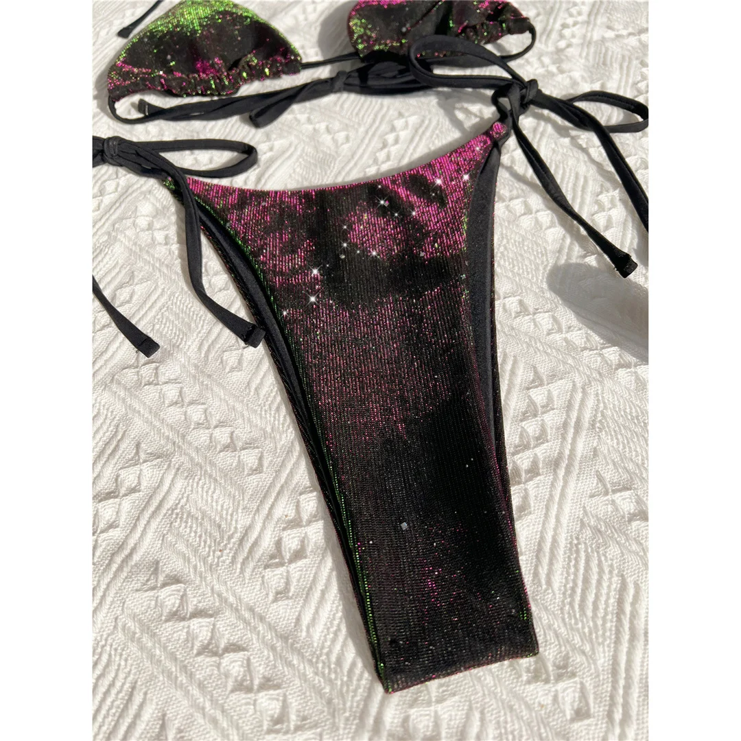 S - XL Sexy Farbverlauf Neckholder-Bikini mit Bindebändern, Damen-Badeanzug, zweiteiliger Bikini-Set, Badebekleidung, Badeanzug, Schwimmbikini V5678 – Detail 8