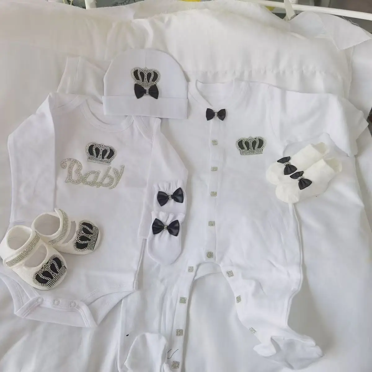 Ins Handmade Baby Cute Lace Collar Climbing Suit 3-piece Set New Baby Baptism Clothes Boys and Girls Newborn Baby Romper Clothes