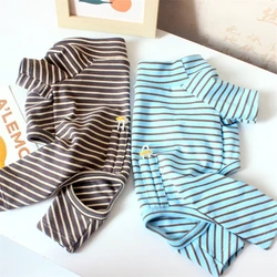 Strips Pet Dog Clothes for Chihuahua High Collar Autumn Warm Cat Sweatshirt Overalls Velvet Four Legged Puppy Bottom T Shirt