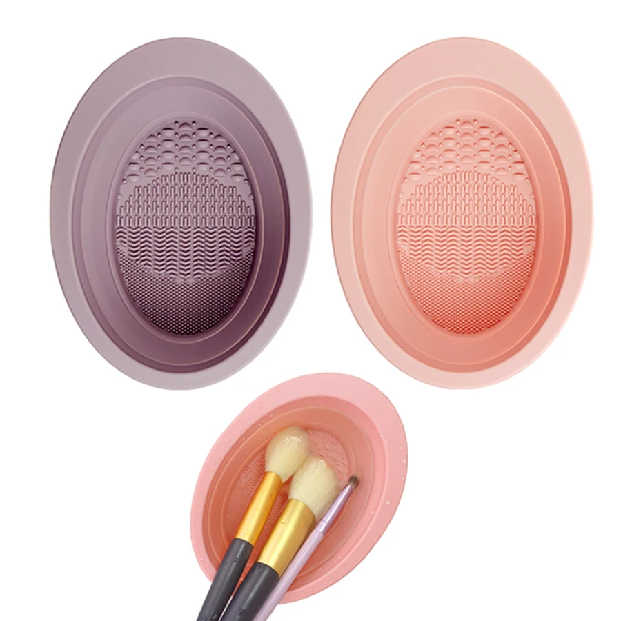Escova de maquiagem puff tigela de limpeza sílica gel dobrável portátil beleza ovo ferramenta de limpeza para mulher