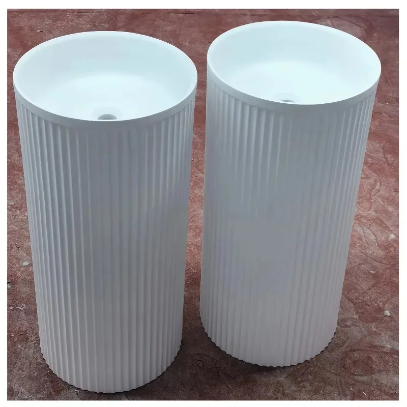 Modern Design Freestanding Base Solid Surface Artificial Stone Sink Hotel Hot Sale Resin Stone Shampoo Basin