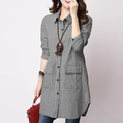 Women's Autumn Fashion Simplicity Plaid Medium to Long Length Shirt Women Clothes Temperament All-match Casual Loose Tops