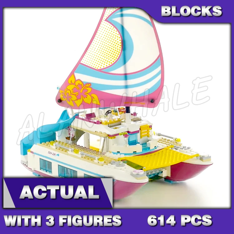614 Stück Friends Sunshine Catamaran Yacht Sea Ship Boat 10760 Modellbausteine Spielzeug für kleine Mädchen, kompatibel mit
