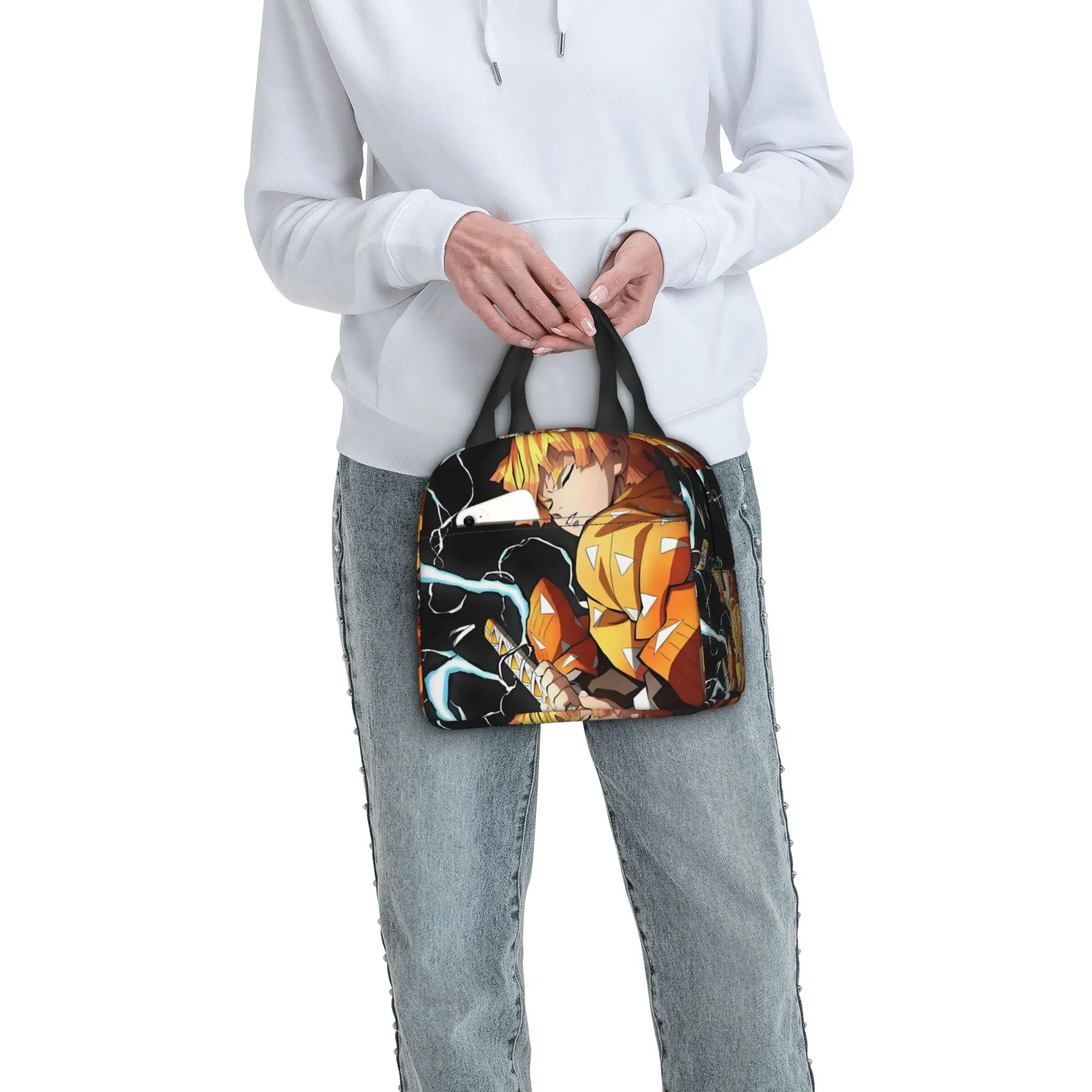 Custom Japanese Demon S-Slayer Lunch Bag Women Zenitsu Agatsuma Thermal Cooler Insulated Lunch Box for Adult Office view 5