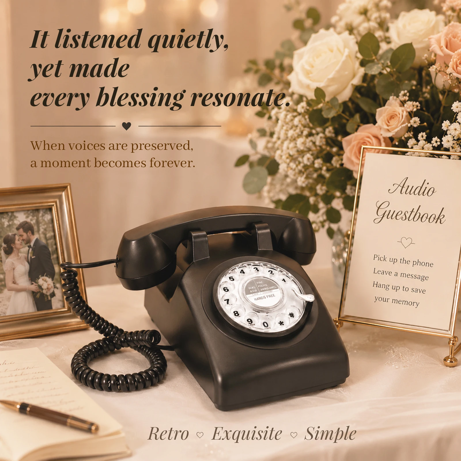 Audio Retro Guest Book Phone Rotary Dial Telephone Wedding Guestbook Voice Message Recorder Banquet Sign In Book for Events