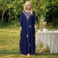 Damska długa sukienka z nadrukiem Wiosna Lato Impreza Kaftan Casual Holiday Abaya Dubaj Turcja Muzułmańska sukienka Kobiety Femme Islamska odzież