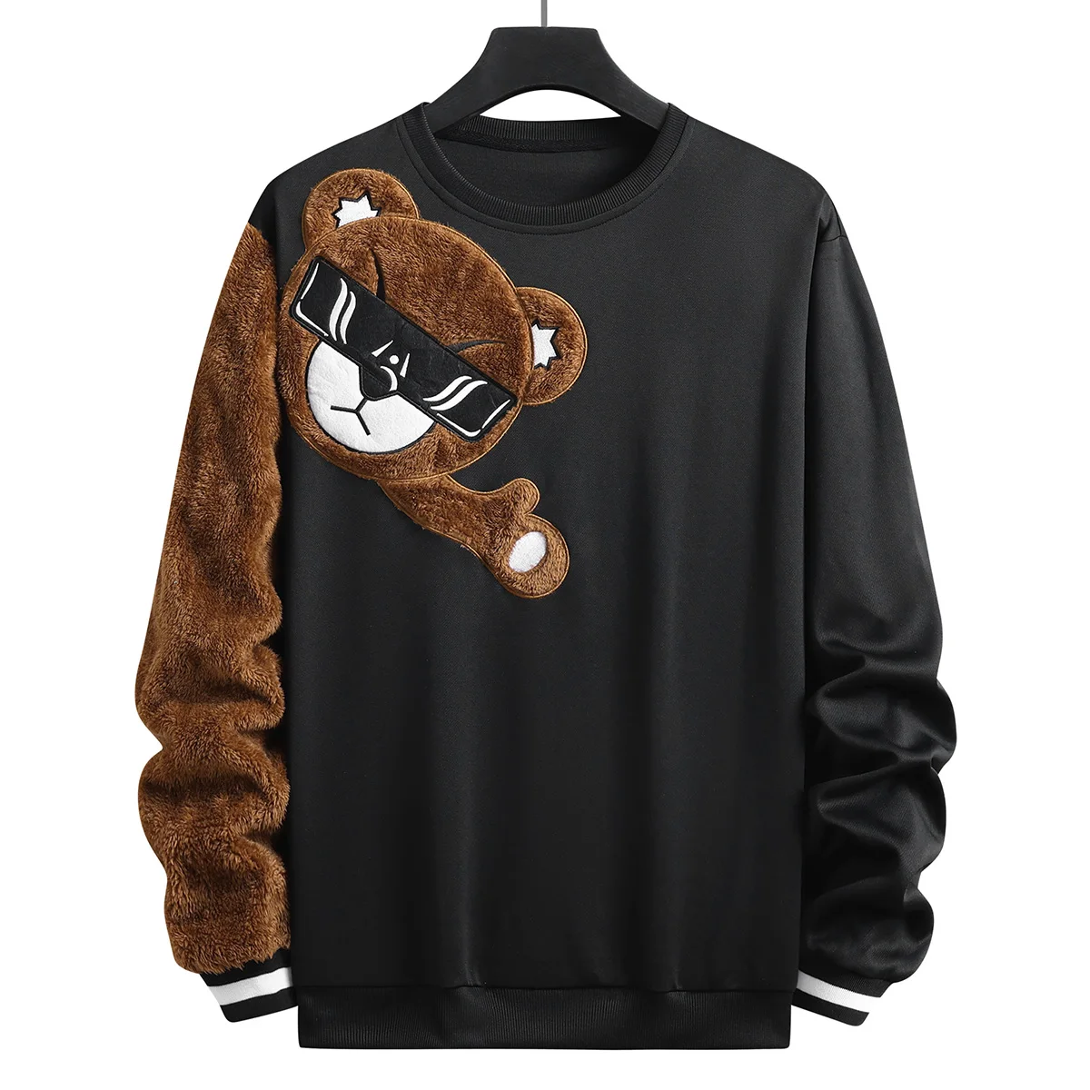 سترة Baishiwei للخريف والشتاء للرجال برقبة دائرية من القطيفة على شكل الدب الكرتوني مناسبة للتسوق والسفر والارتداء اليومي