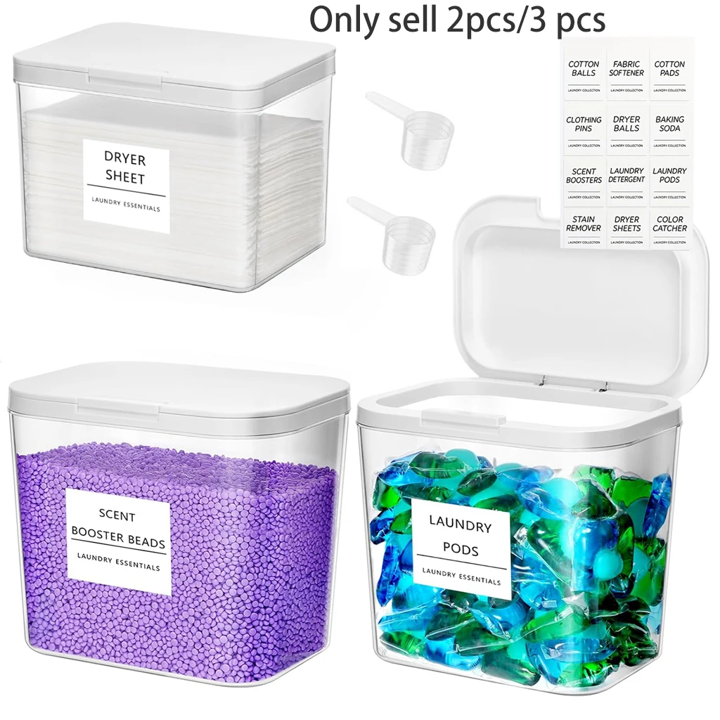 2/3pc Laundry Pods Container with Pop-up Lid, Laundry Room Organization Dryer Sheet Holder for Washing Powder Scent Booster Bead
