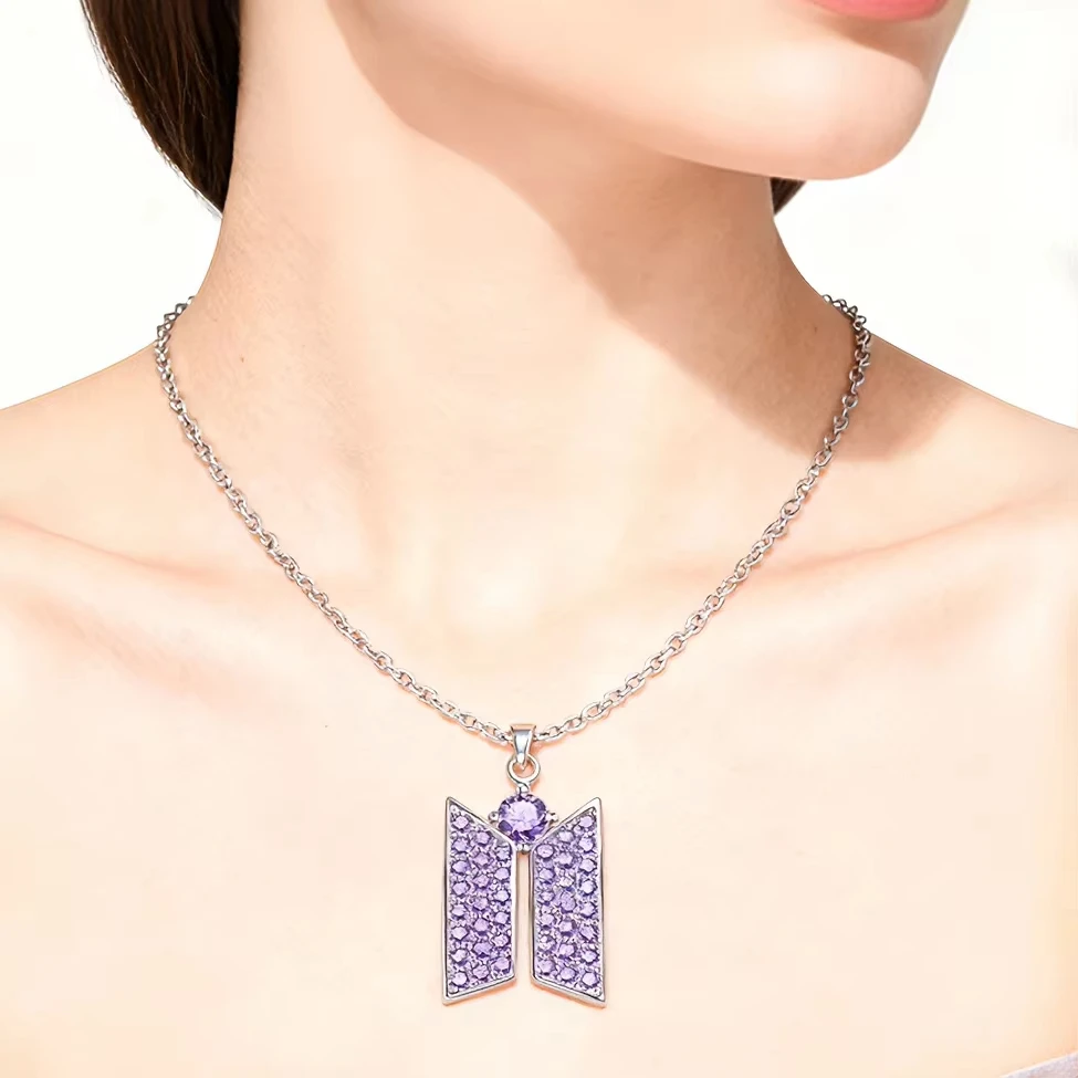 שרשרת כסף סגולה אופנתית עם תליון זירקון בגוון קריסטל מתנה לחובבי מוזיקת ​​פופ מתנות תכשיטים לשני המינים