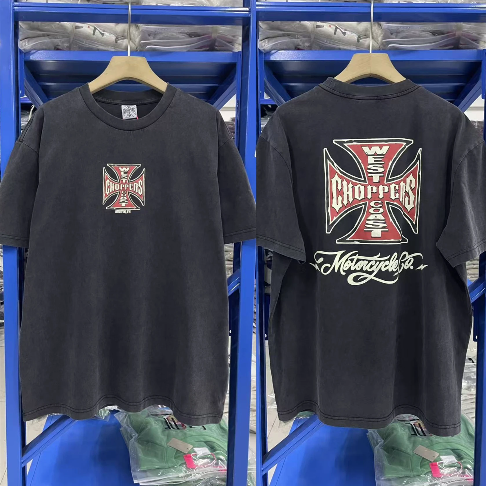 

Футболка Choppers с красным крестом на Западном побережье, мужская и женская футболка в стиле ретро, хлопковая футболка
