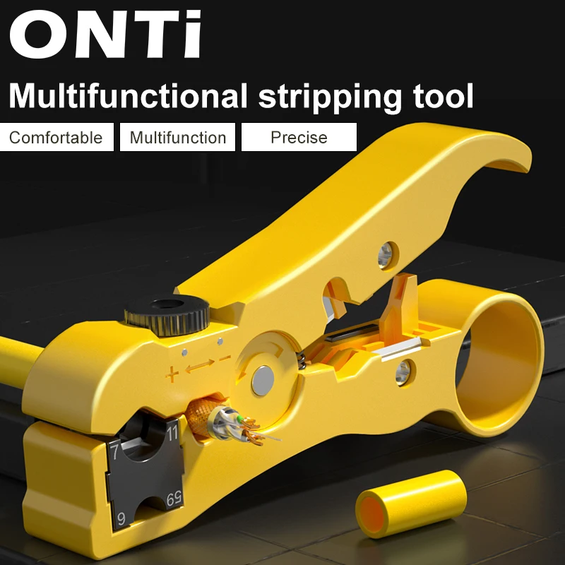 

ONTi Multifunctional Stripping Knife Tool UTP/STP Coaxial Cable Wire Pliers for RG59/6/7/11 Universal Cutter Stripper Tools