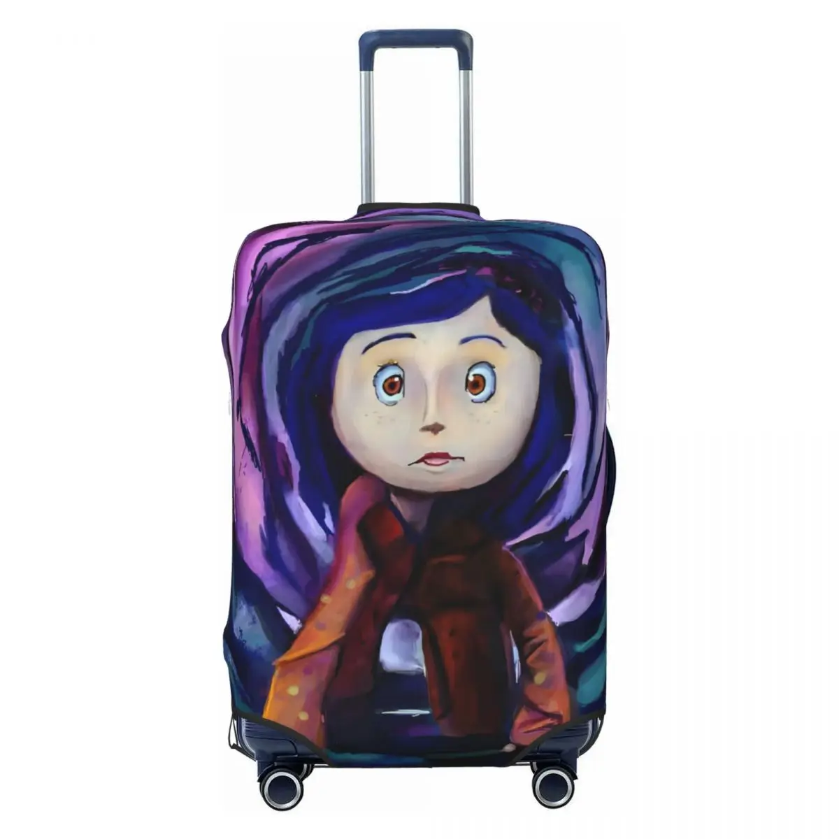 

Custom Coraline Twitchy Witchy Girl Suitcase Cover Elastic Horror Scary Movie Travel Luggage Covers for 18-32 inch