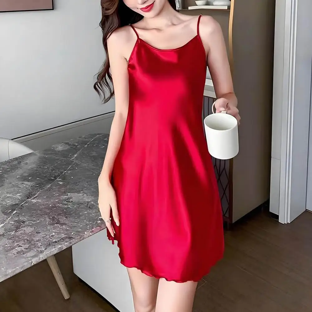 

Women Nightgown Elegant Satin Nightgown for Women Silky Slip Chemise Pajama Dress with Round Neck Spaghetti Straps Comfortable