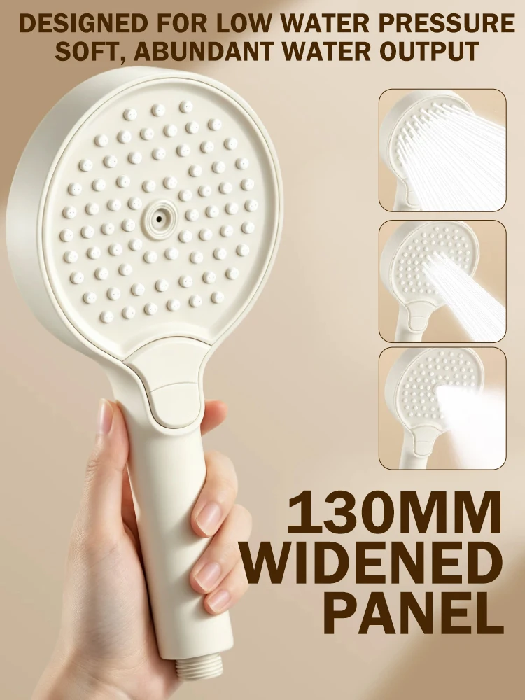 3 Modes High Pressure Shower Head,130mm Big Panel Showerhead,Water Saving One-Key Stop Spray Nozzle Bathroom Accessories