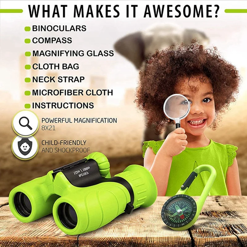 Kids Binoculars 8 X 21 Compact Telescope Suitable For Bird Watching, Camping, Traveling, Play Games, Binoculars Kids Toy