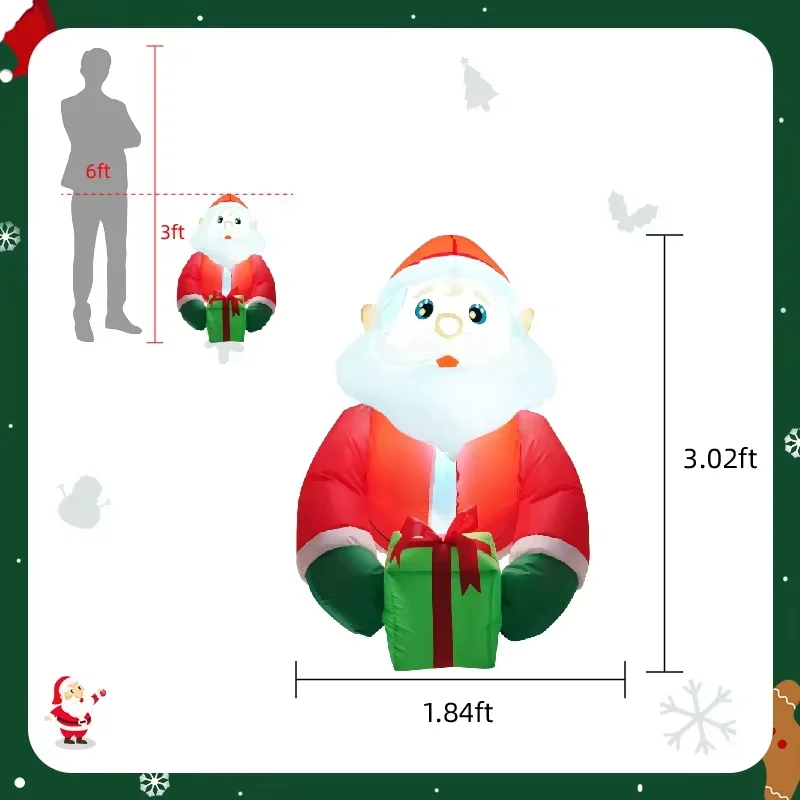 3FT Christmas Inflatable Santa Claus Broke Out of Window with Gift Box,Indoor Outdoor Window Garden Lawn Xmas Holiday Party