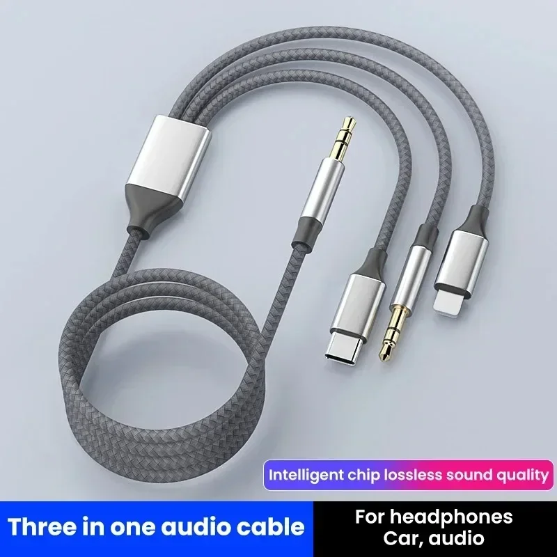 3.5mm/8Pin/Type C 3in1 3.5mm Jack Aux Cable For iPhone iPad Tablet Car Speaker Headphone Audio Adapter for Huawei  Xiaomi