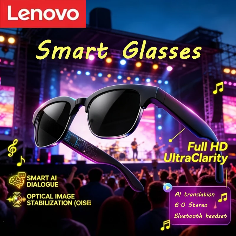 Lenovo Ai Real-Time Translation Bluetooth Glasses Earphones Wireless 6.0 Stereo Bluetooth Earphones For Cycling Sunglasses