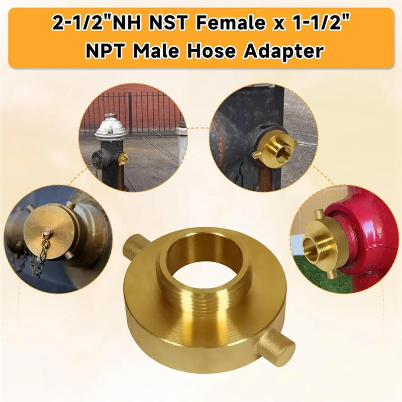 ABDJ-2-1/2In NST/NH Vrouwelijke X 1-1/2In NPT Mannelijke Brandkraan Adapter, Brandkraan Slang Adapter Messing Brandapparatuur Voor Hydrant