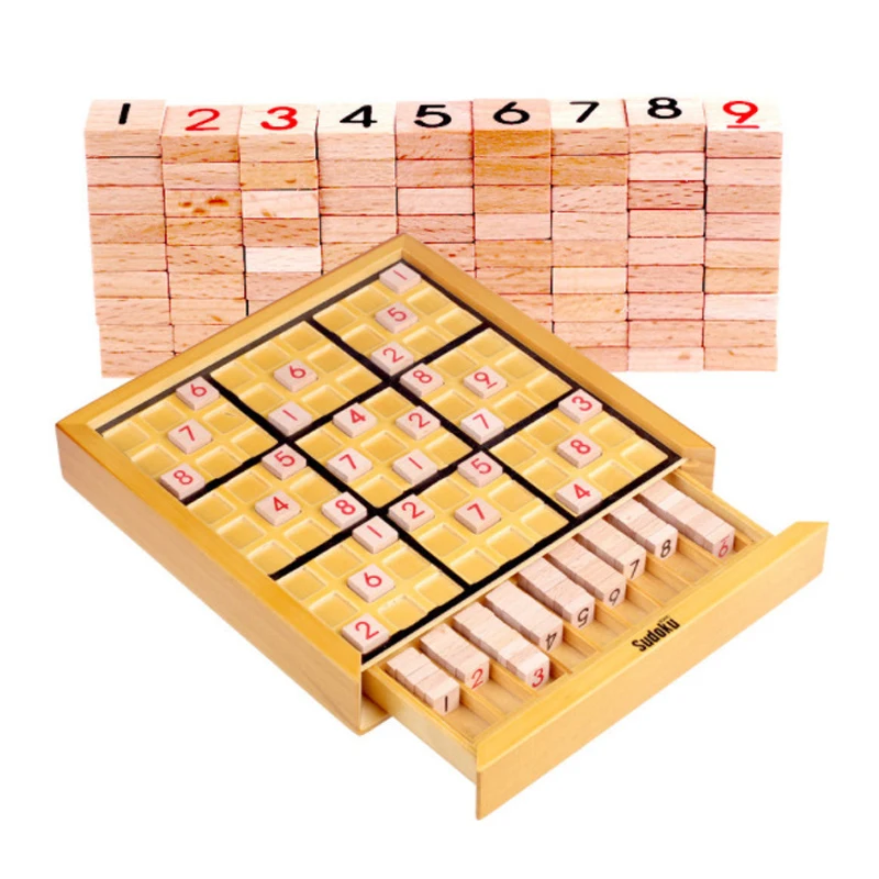 Juego de mesa de Sudoku de madera con cajón, rompecabezas de pensamiento lógico, rompecabezas para adultos y niños, juguetes educativos