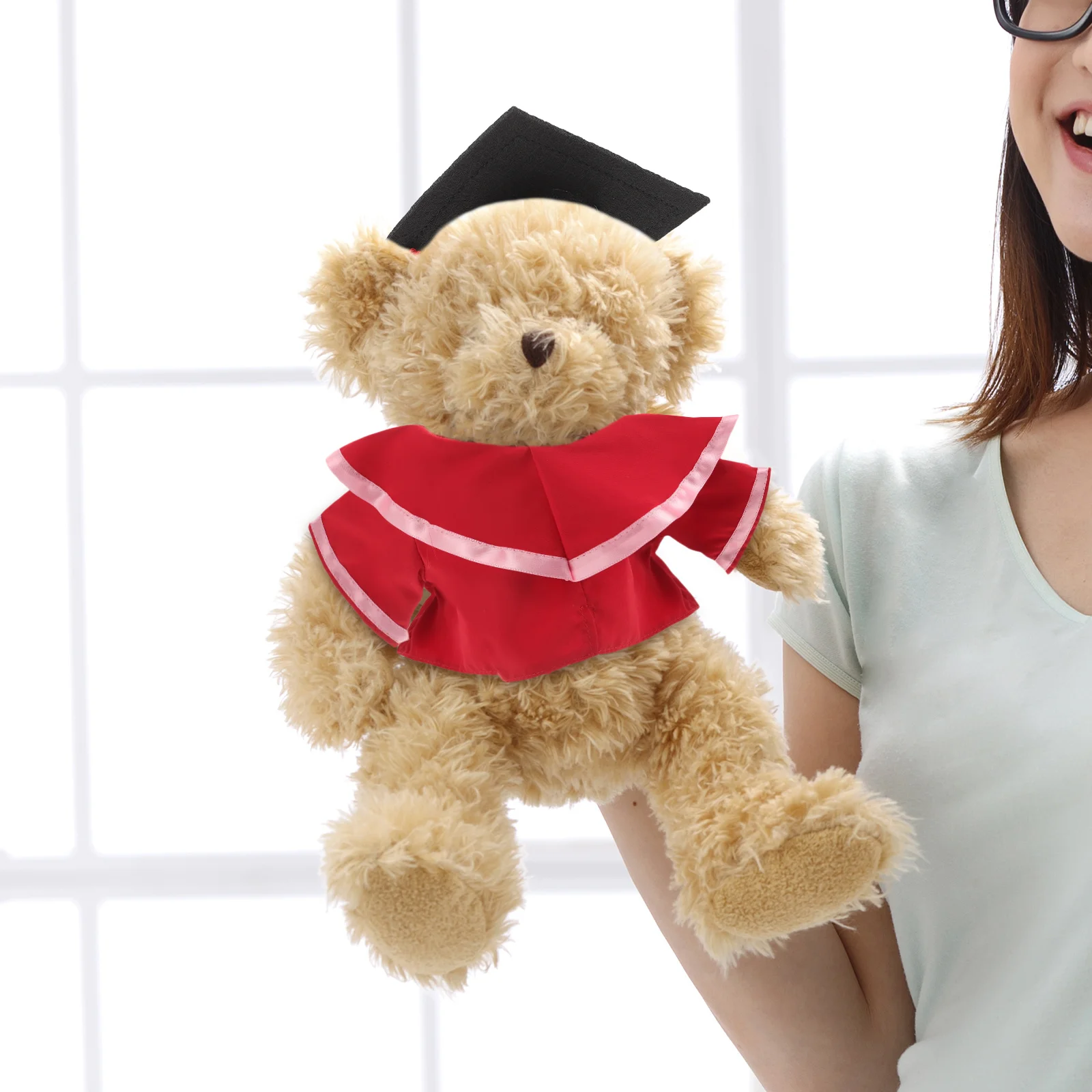 

1 Set 30Cm Graduation Bear Costume Stuffed Animal Cap Gown Mini Bachelor Hat Tassel Soft Material Long Lasting Color Replaceable