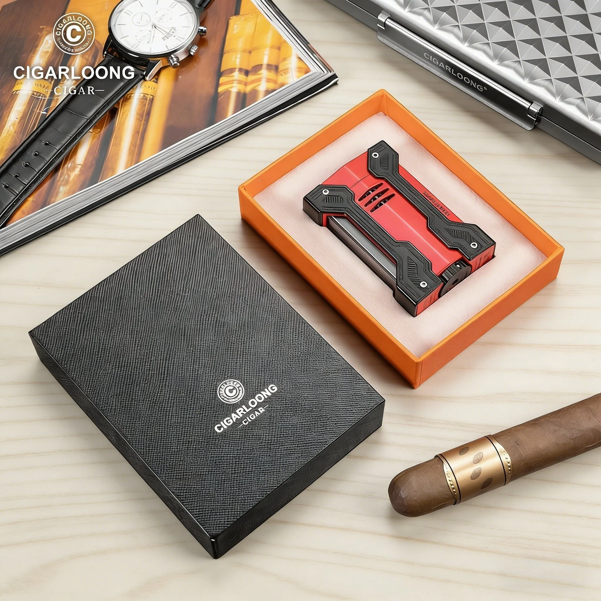 

Cigar Lighter For Men - Light Luxury Windproof Direct Fire, High-End Gift Box Packaging, Premium Gift